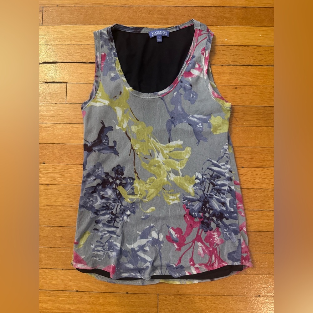 Vivienne Tam Gray and Yellow Graphic Tank Top Sleeveless